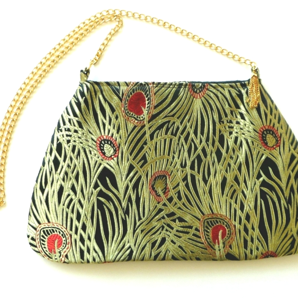 Shoulder Bag Gold Red Black India Metallic Hand Made OOAK Wedding NYE Christmas